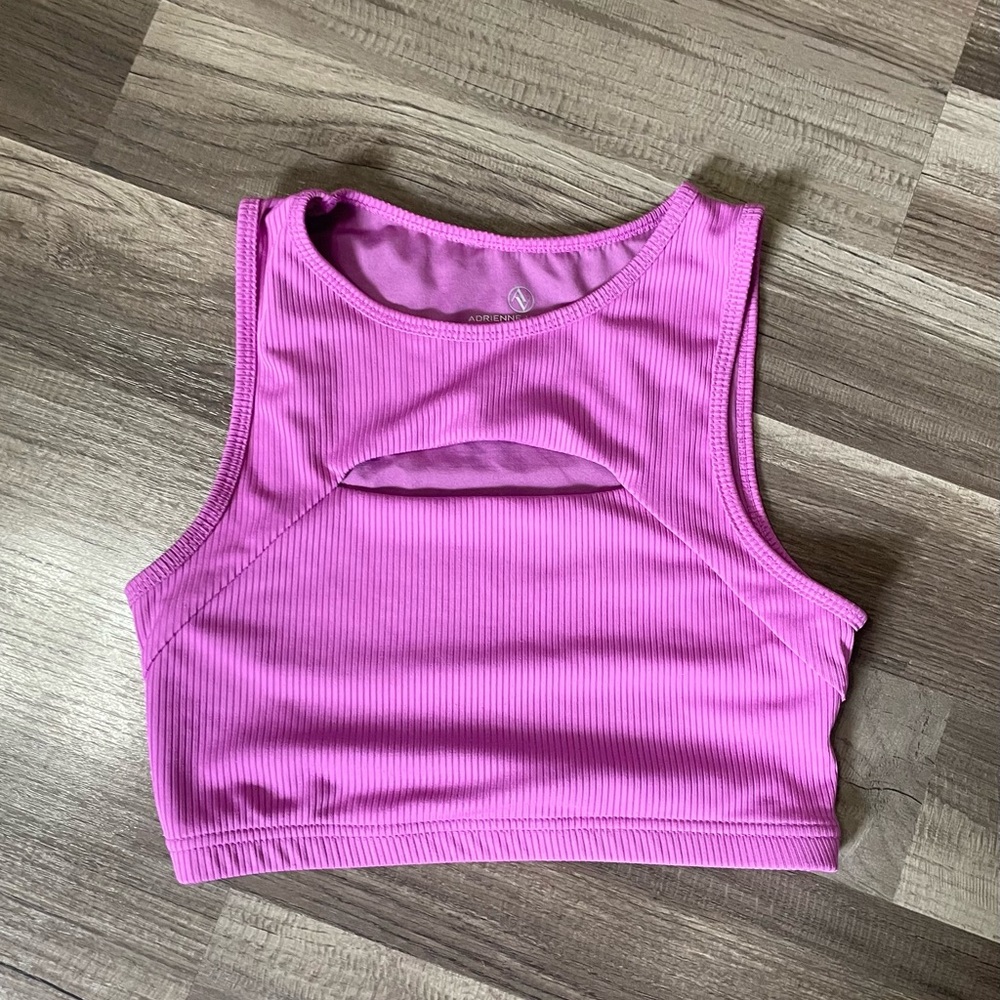 Pink Ribbed Crop Work Out Top Adrienne Vittadini Size Small